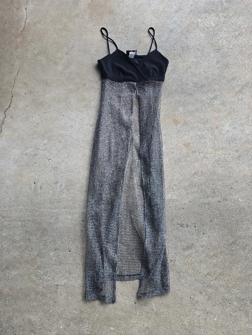 Vintage 90s Silver Mesh Cyber Goth Rave Emo Long Club Going Out Top Small Rare